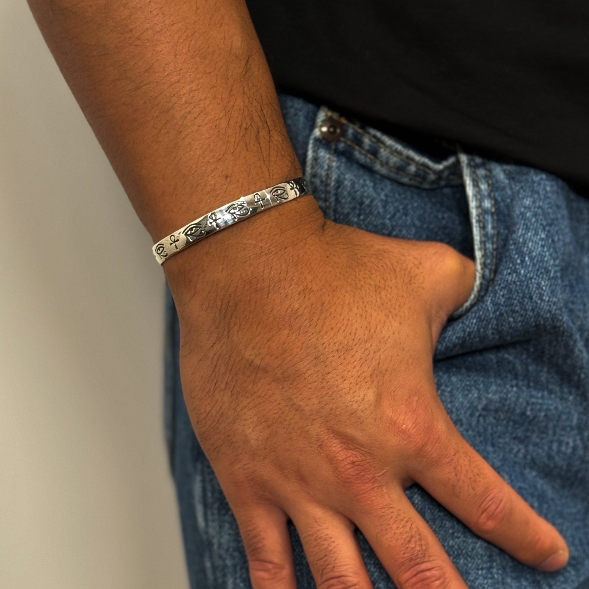 Eye of Ra Band (925 Sterling Silver) – Oxidized Egyptian Cuff - Bracelet - Men's Jewellery