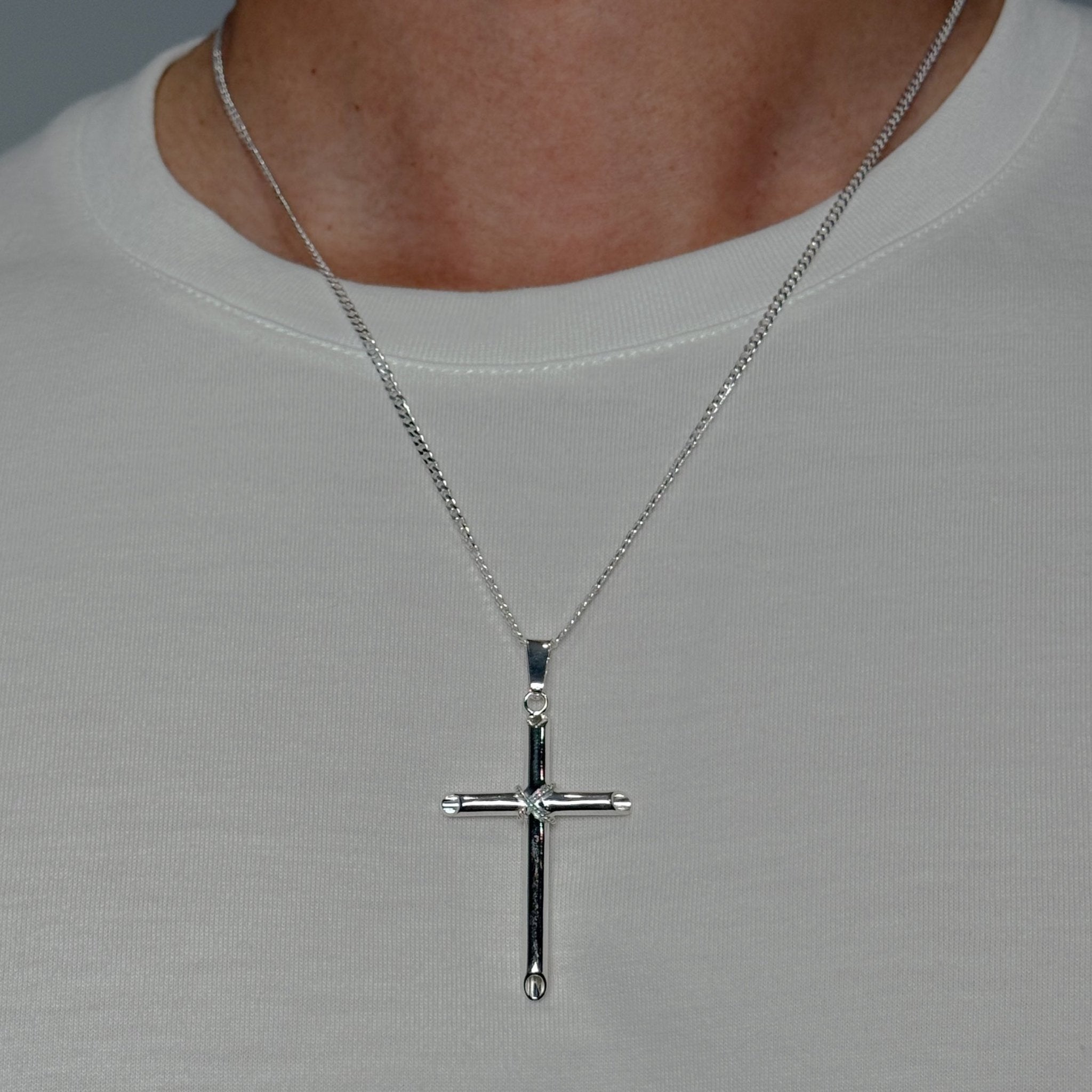 Large Rope Hollow Cross (925 Sterling Silver) - Pendant - Men's Jewellery