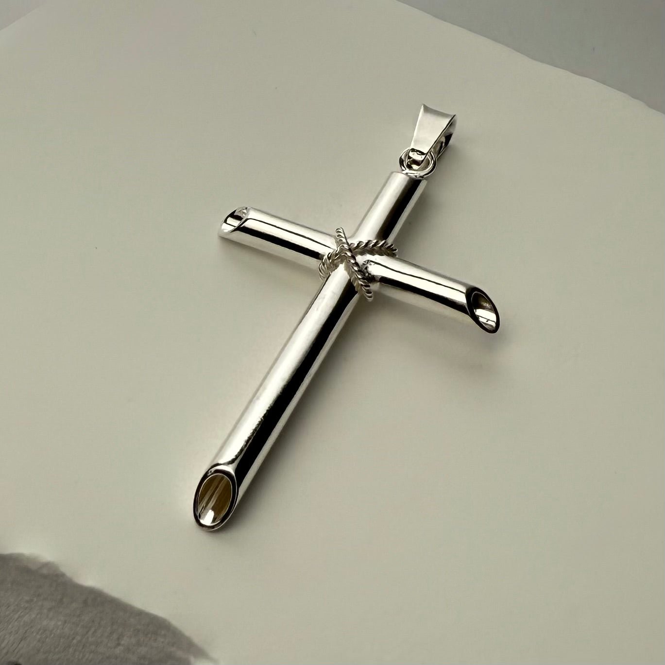 Medium Rope Hollow Cross (925 Sterling Silver) - Pendant - Men's Jewellery