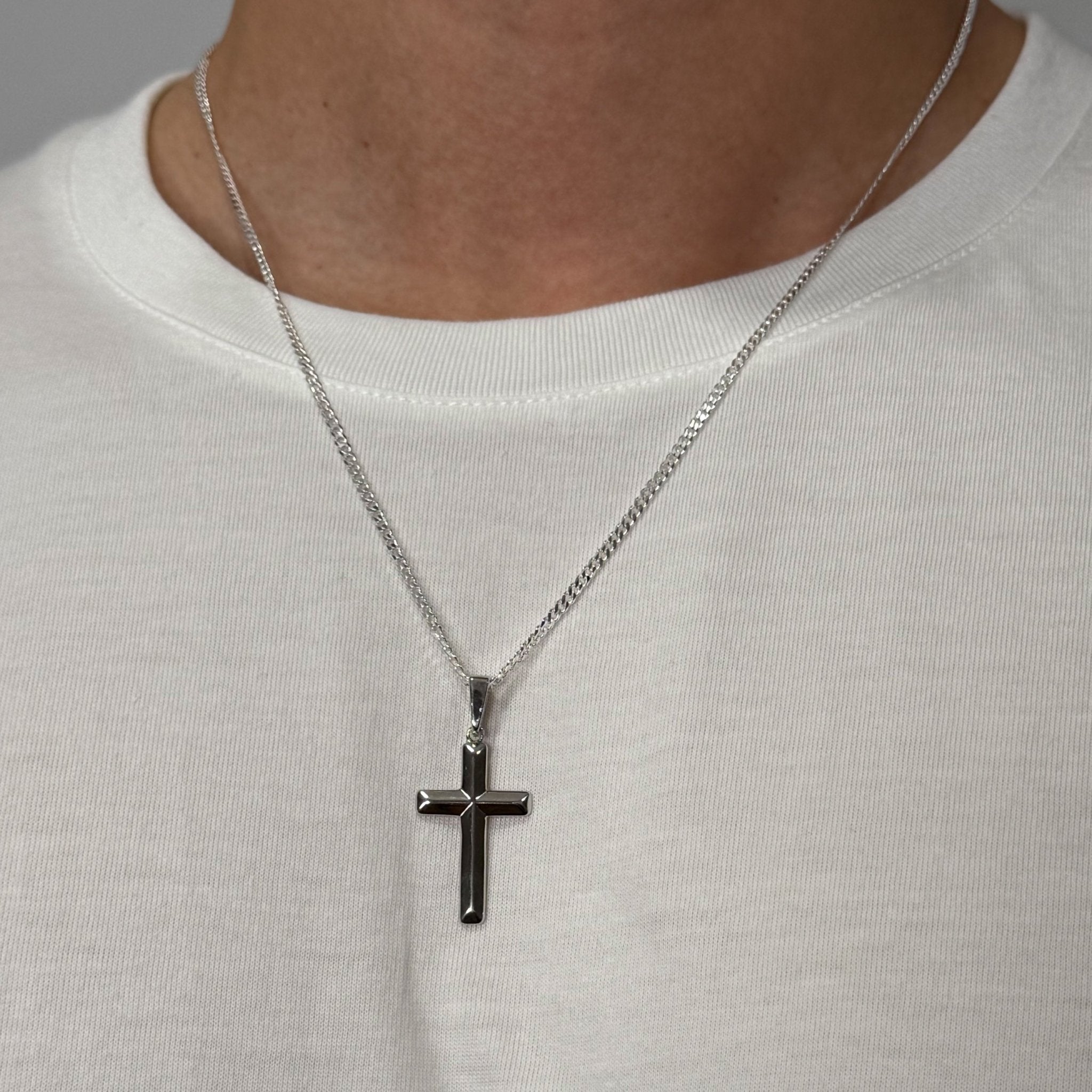 Modern Flat Cross (925 Sterling Silver) - Pendant - Men's Jewellery