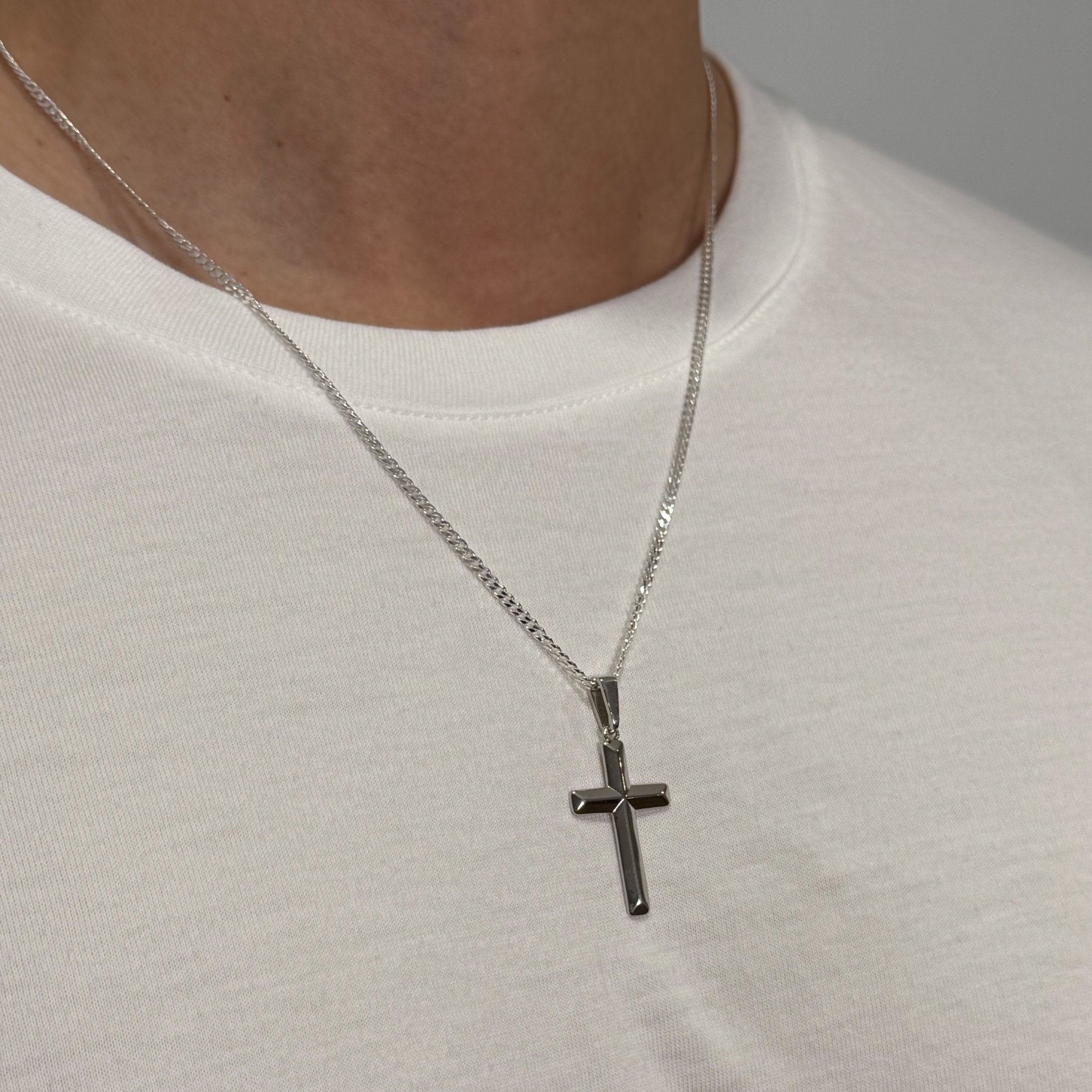 Modern Flat Cross (925 Sterling Silver) - Pendant - Men's Jewellery