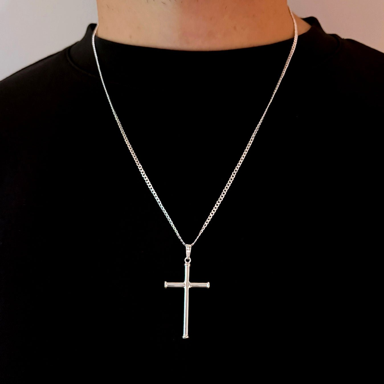 Cross with Border (925 Sterling Silver) - Pendant - Men's Jewellery