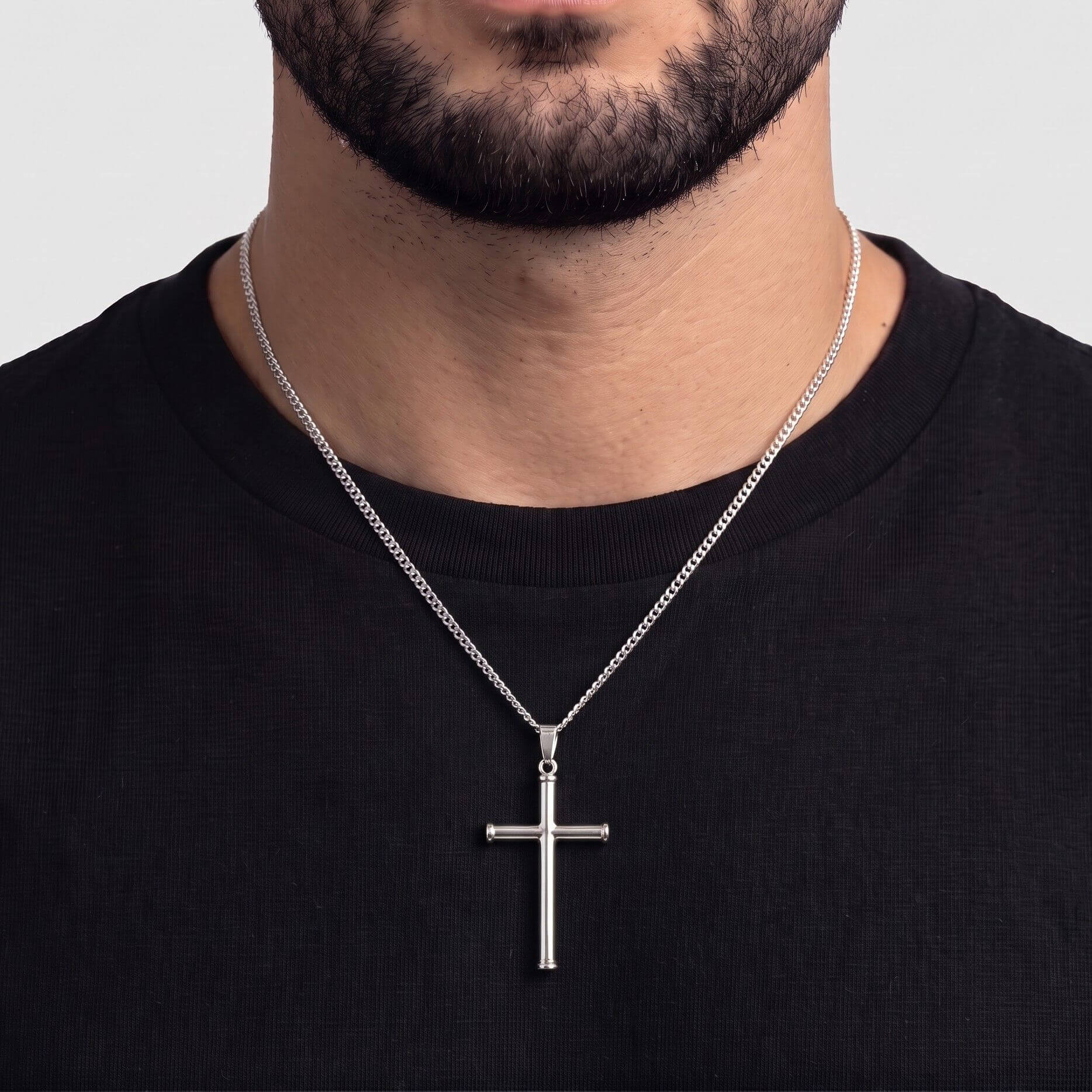 Cross with Border (925 Sterling Silver) - Pendant - Men's Jewellery