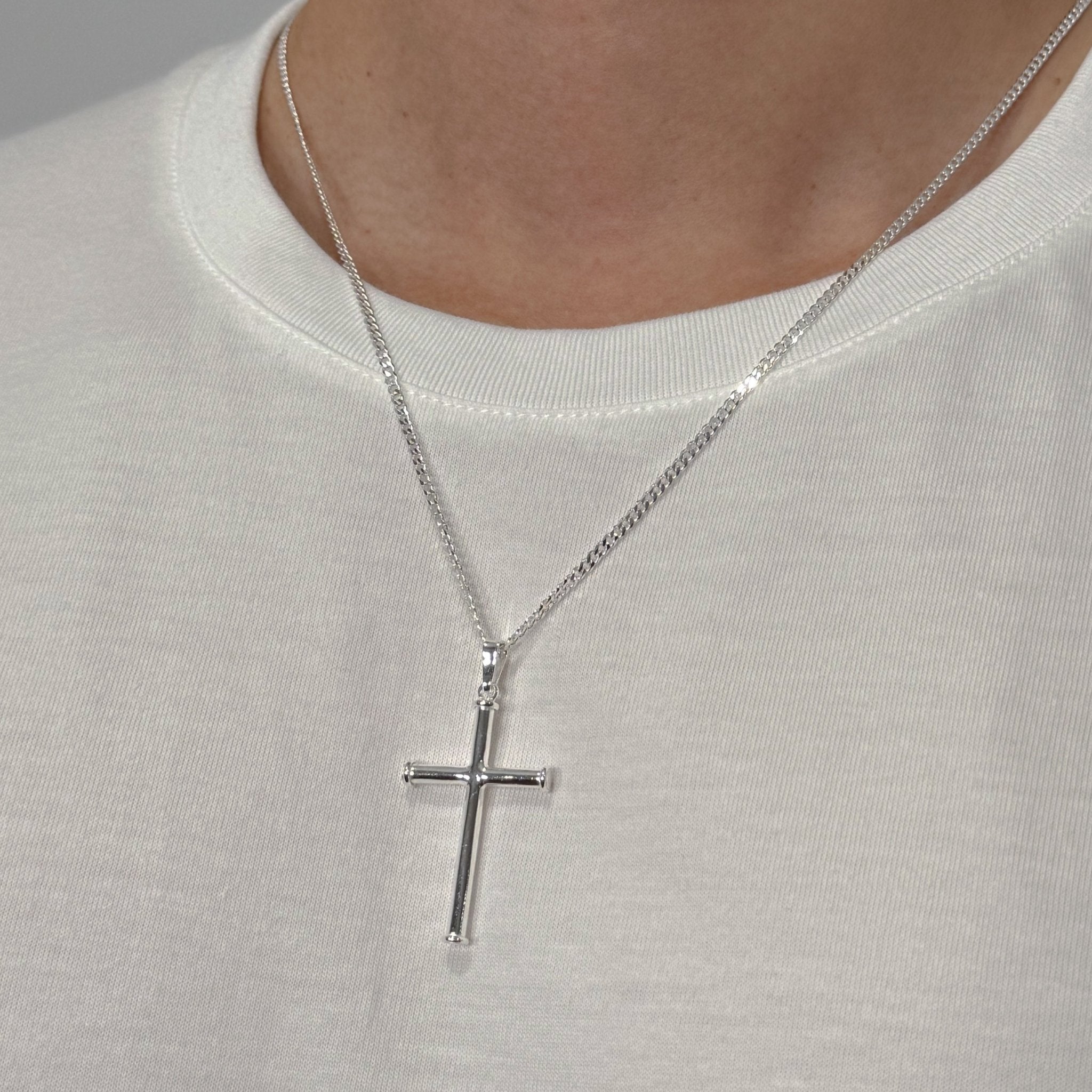 Cross with Border (925 Sterling Silver) - Pendant - Men's Jewellery