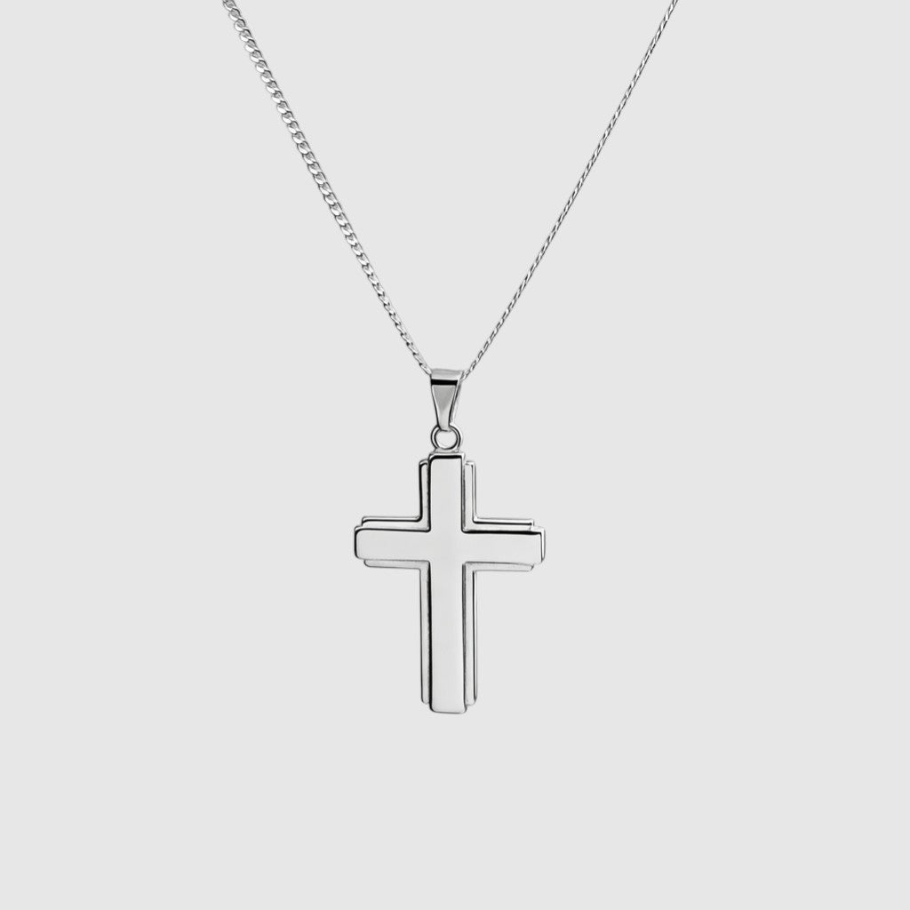 Large Flat Cross (925 Sterling Silver) - Pendant - Men's Jewellery