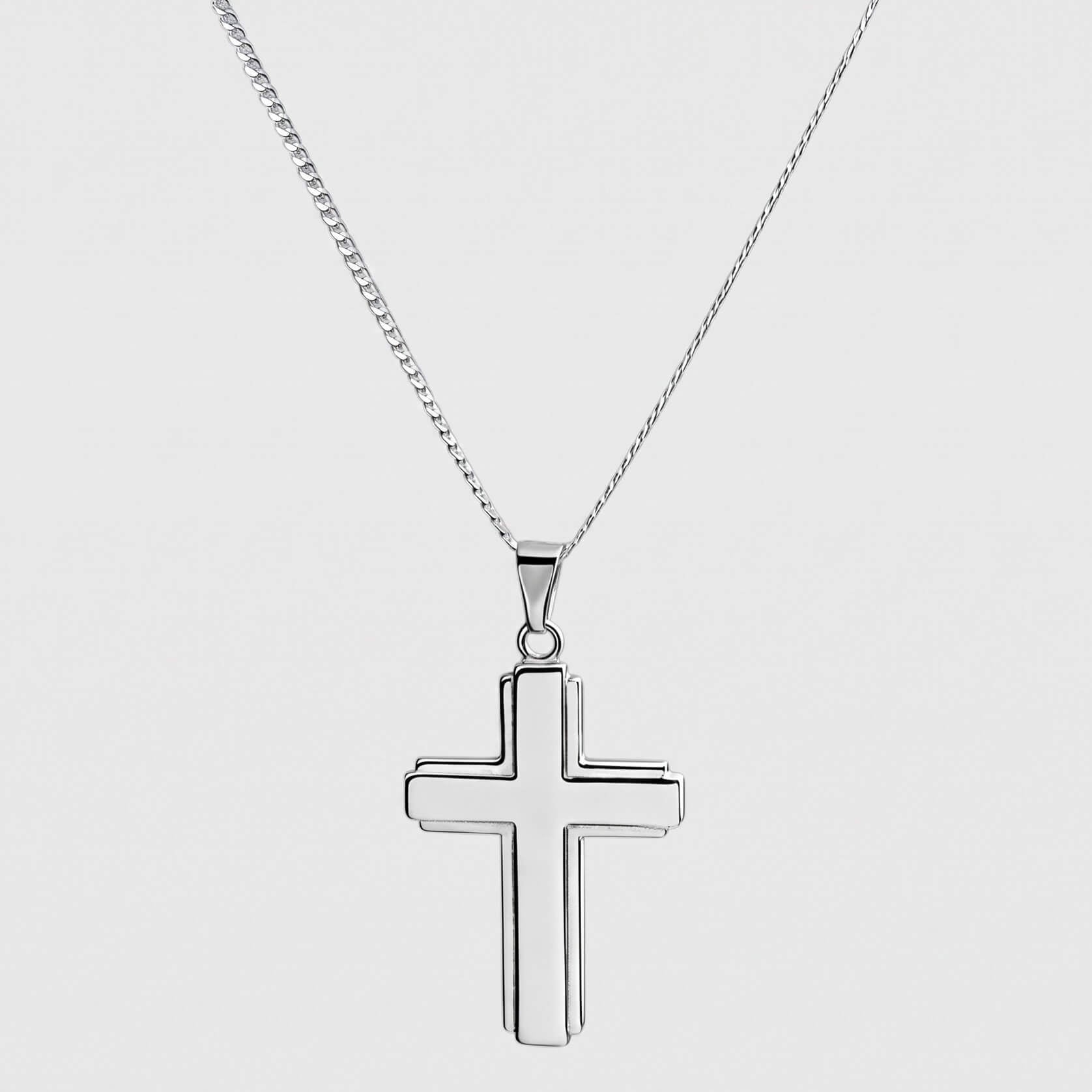 Large Flat Cross (925 Sterling Silver) - Pendant - Men's Jewellery