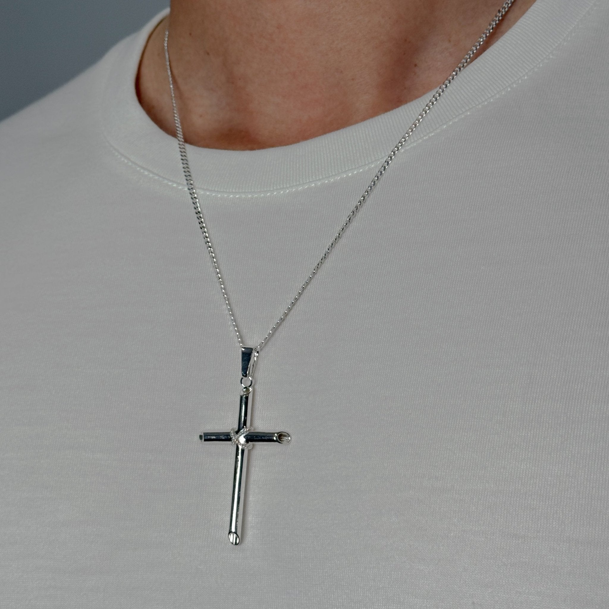Large Rope Hollow Cross (925 Sterling Silver) - Pendant - Men's Jewellery