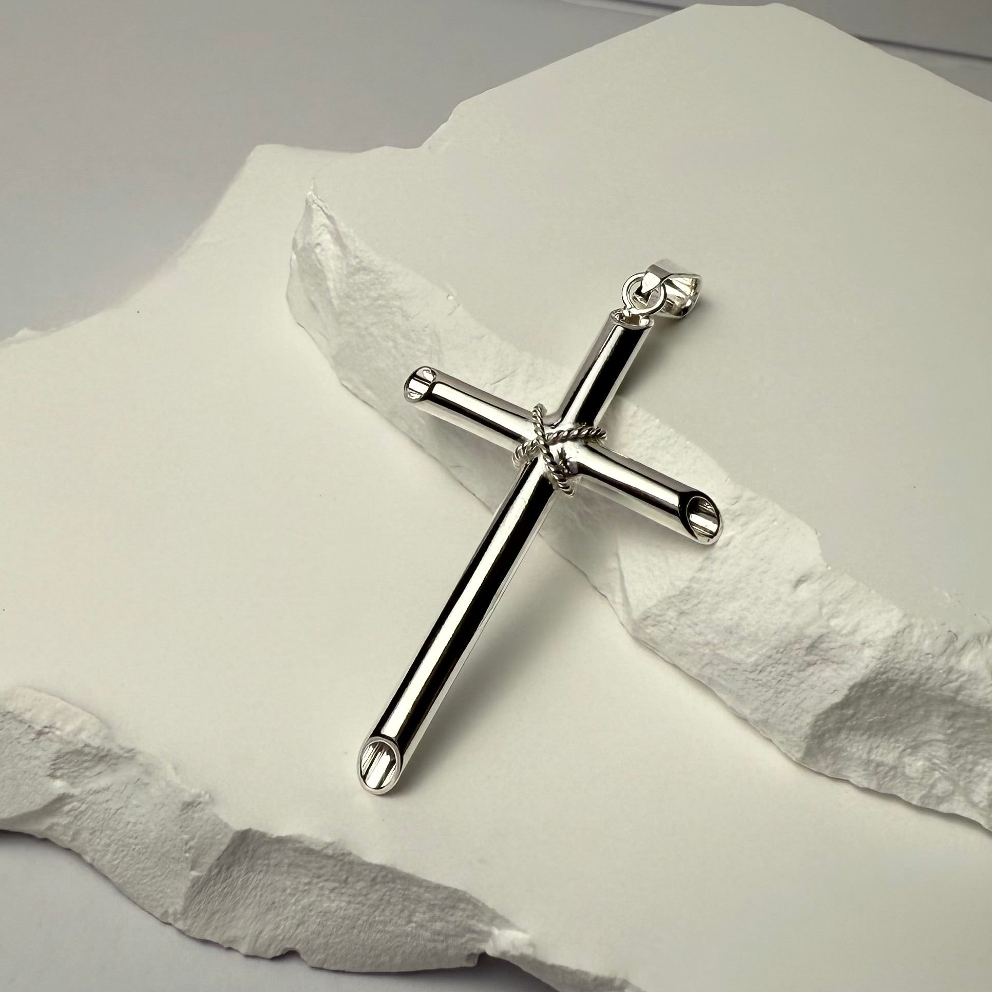 Medium Rope Hollow Cross (925 Sterling Silver) - Pendant - Men's Jewellery