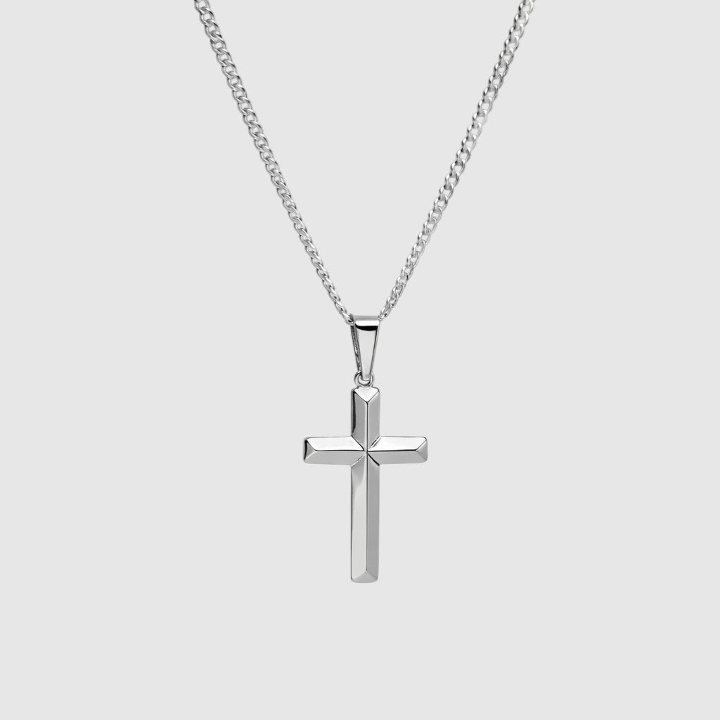 Modern Flat Cross (925 Sterling Silver) - Pendant - Men's Jewellery